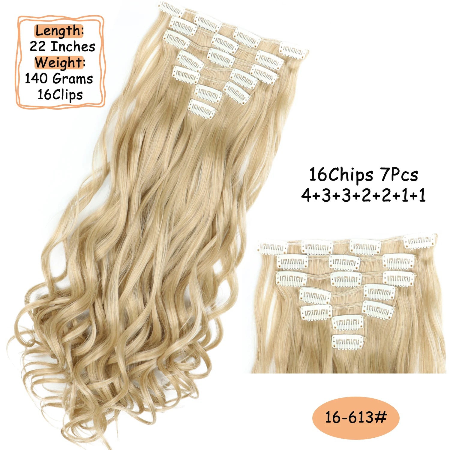 NICESY 16Clips Synthetic 24Inch Wig Long Curly Hair Hairpiece Heat Resistant Hair Extension and Accessories Clips In Ombre Black Brown Blond for Women Hair Style Wigs