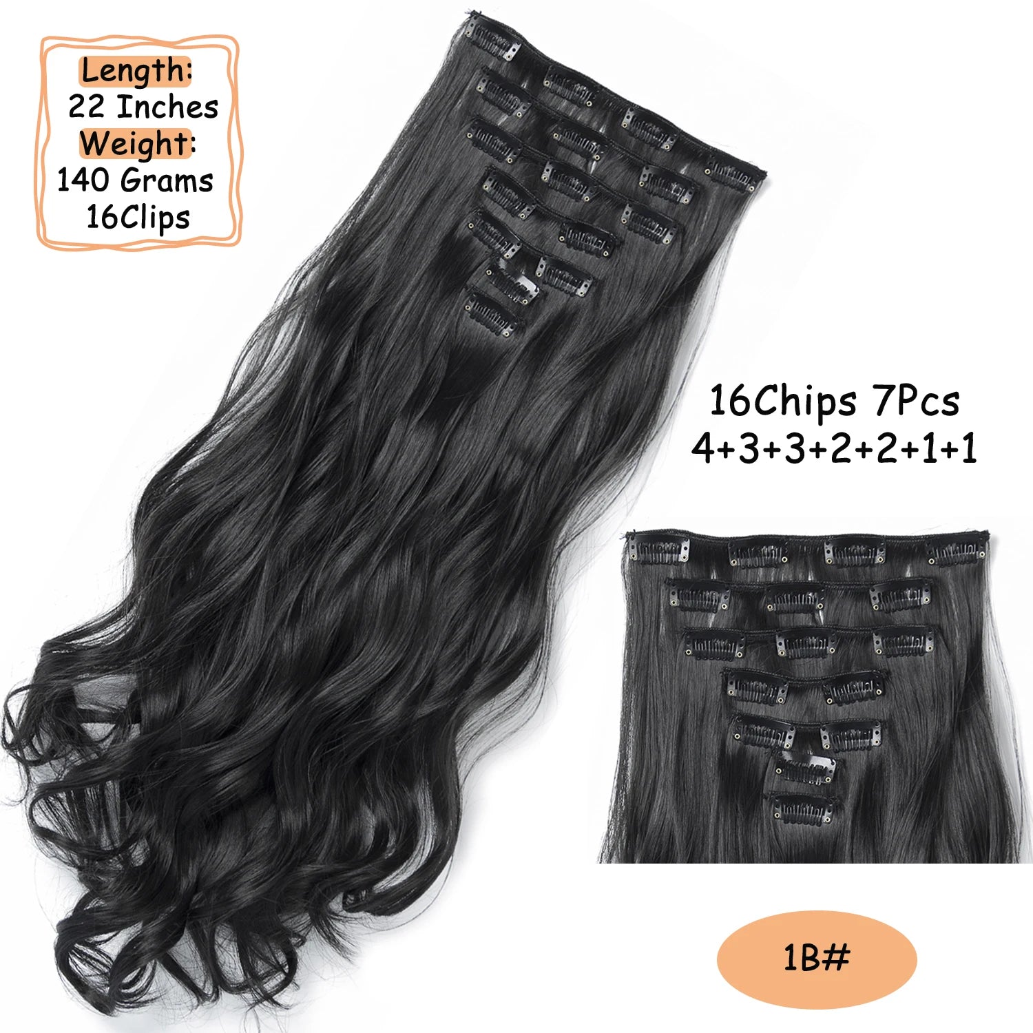 NICESY 16Clips Synthetic 24Inch Wig Long Curly Hair Hairpiece Heat Resistant Hair Extension and Accessories Clips In Ombre Black Brown Blond for Women Hair Style Wigs