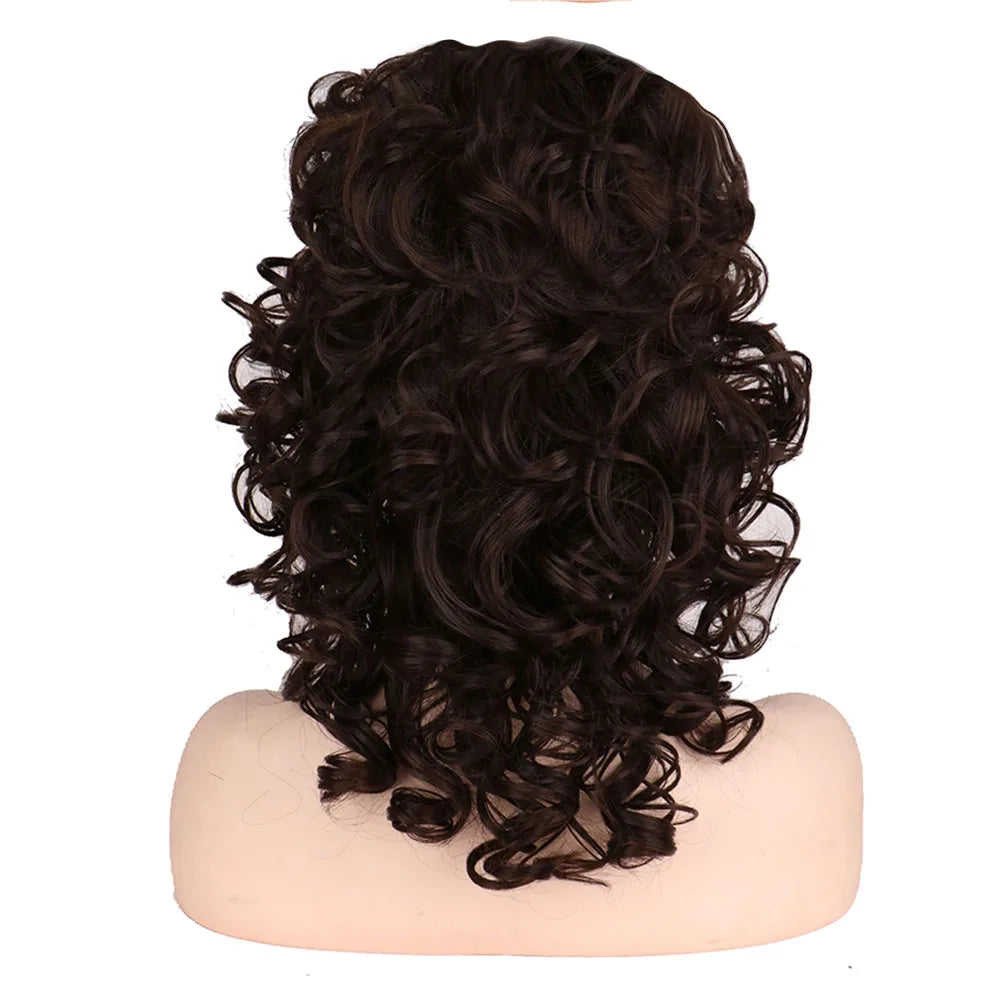 SuQ Classic Curly Wig Synthetic Natural For Women Hair Wigs Cosplay Brown With Blonde Heat Resistant Daily Wigs