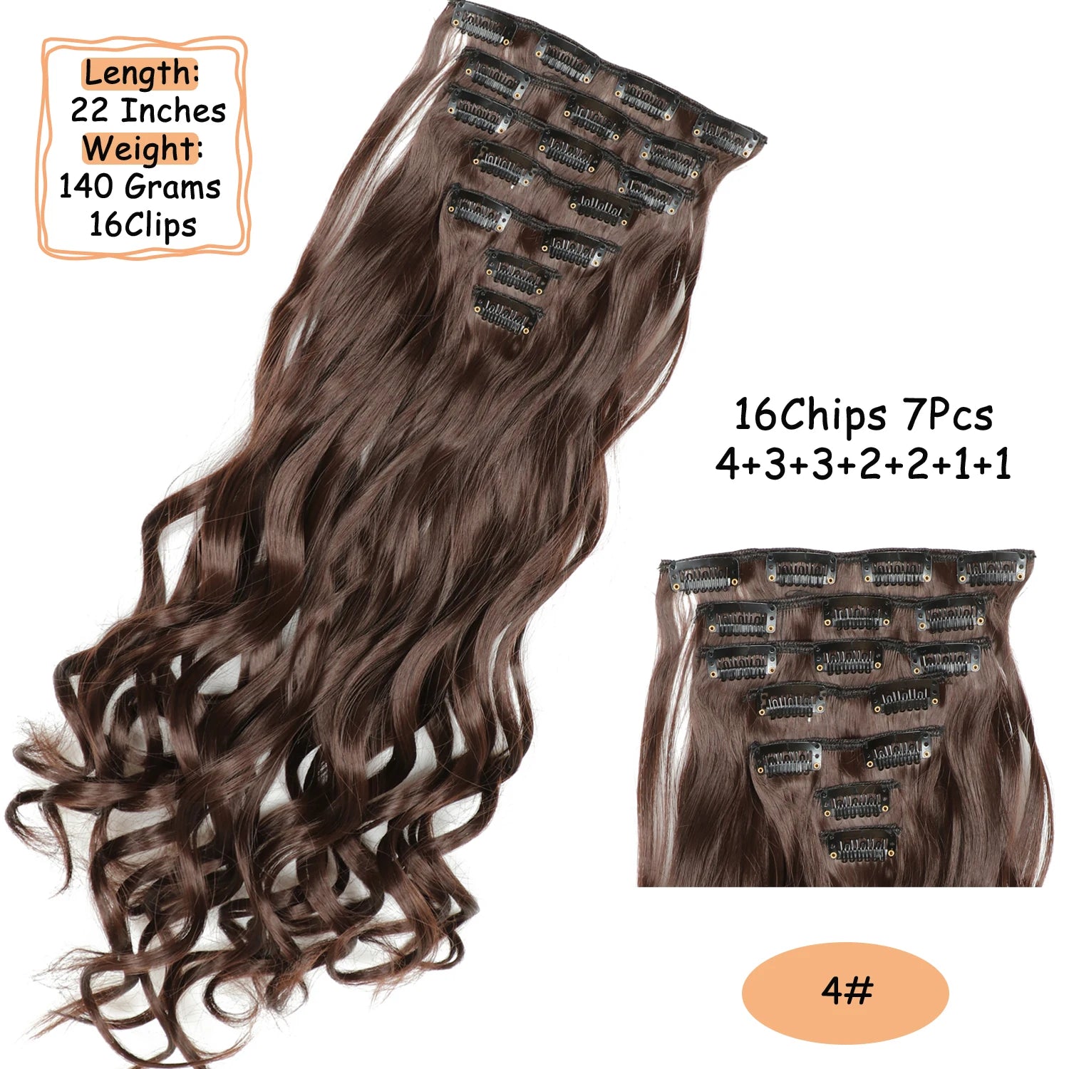 NICESY 16Clips Synthetic 24Inch Wig Long Curly Hair Hairpiece Heat Resistant Hair Extension and Accessories Clips In Ombre Black Brown Blond for Women Hair Style Wigs