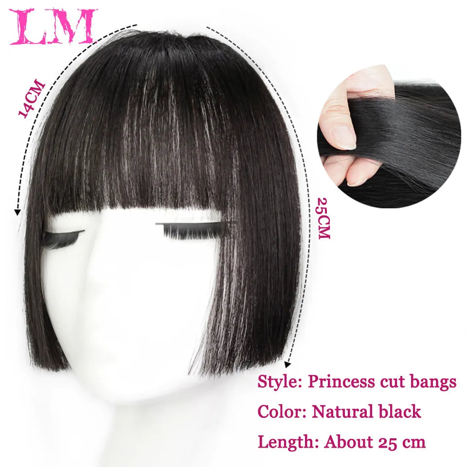 LM Curly Straight Hair Wigs Bangs Clip Natural Hair Style Black Dark Brown Light Brown Synthetic Heat-Resistant Fiber Suitable For Women Wig