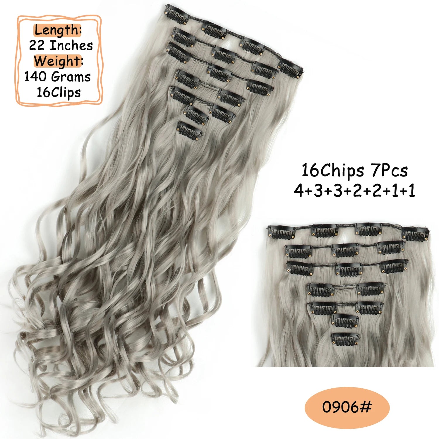 NICESY 16Clips Synthetic 24Inch Wig Long Curly Hair Hairpiece Heat Resistant Hair Extension and Accessories Clips In Ombre Black Brown Blond for Women Hair Style Wigs