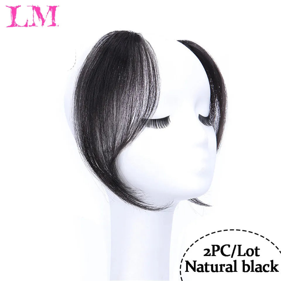 LM Curly Straight Hair Wigs Bangs Clip Natural Hair Style Black Dark Brown Light Brown Synthetic Heat-Resistant Fiber Suitable For Women Wig