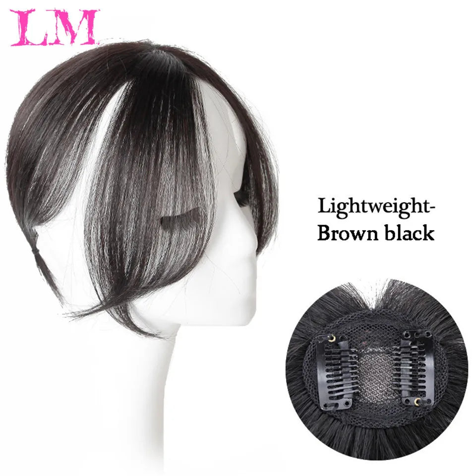 LM Curly Straight Hair Wigs Bangs Clip Natural Hair Style Black Dark Brown Light Brown Synthetic Heat-Resistant Fiber Suitable For Women Wig