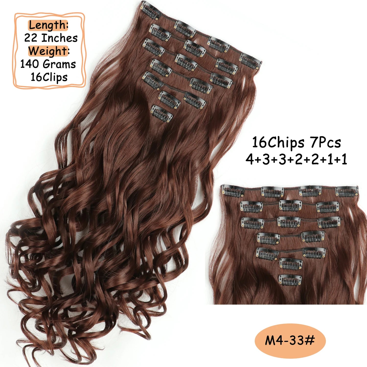 NICESY 16Clips Synthetic 24Inch Wig Long Curly Hair Hairpiece Heat Resistant Hair Extension and Accessories Clips In Ombre Black Brown Blond for Women Hair Style Wigs