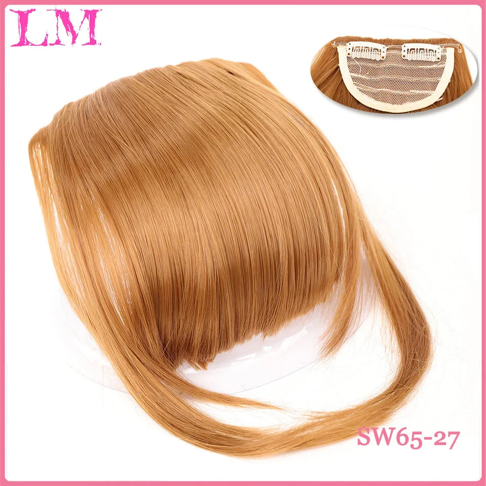LM Curly Straight Hair Wigs Bangs Clip Natural Hair Style Black Dark Brown Light Brown Synthetic Heat-Resistant Fiber Suitable For Women Wig