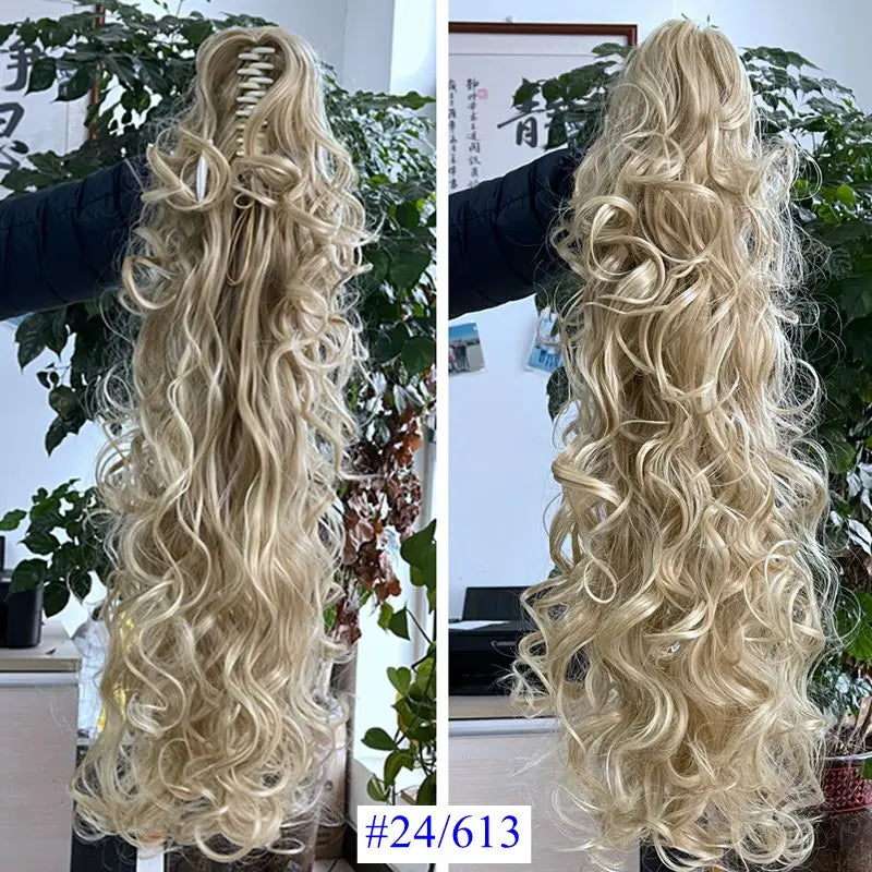 Luxury Wigs for Braiding 76cm 210g  Long Wavy High Temperature Fiber Synthetic Hair Pieces Claw Clip Ponytail Hair Extension and Accessories for Women