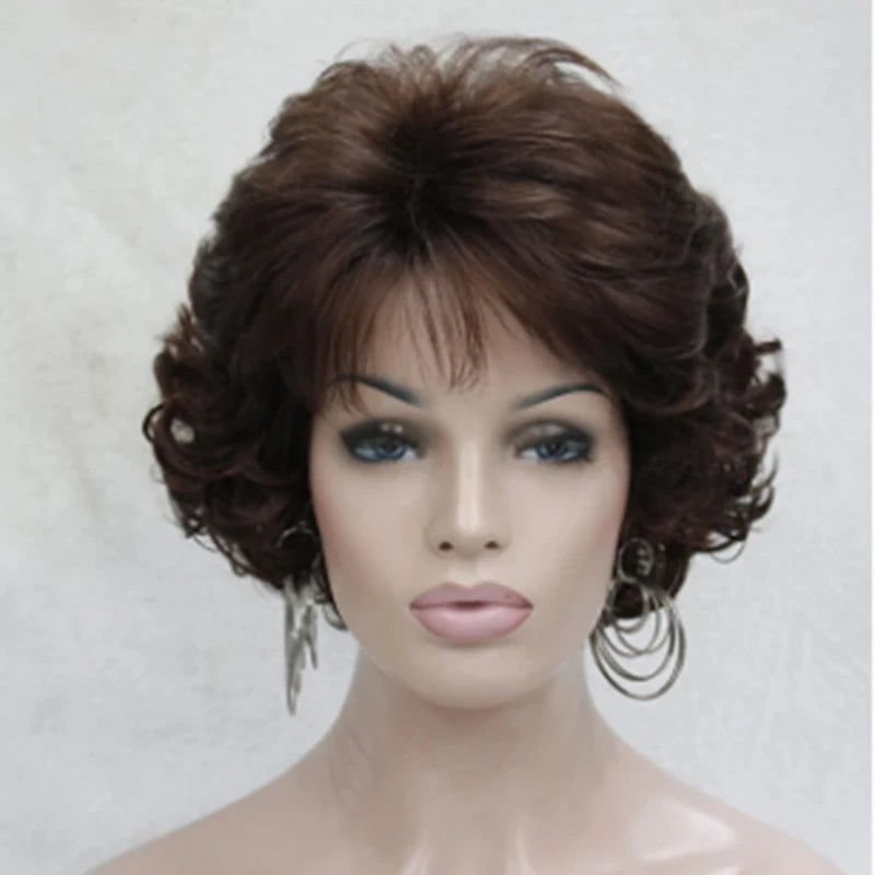 HAIRJOY Women Wig 2 Tones Grey White Ombre Synthetic Short Layered Curly Hair Wigs Puffy  Bangs Heat Resistant Fiber for Women Hair Style