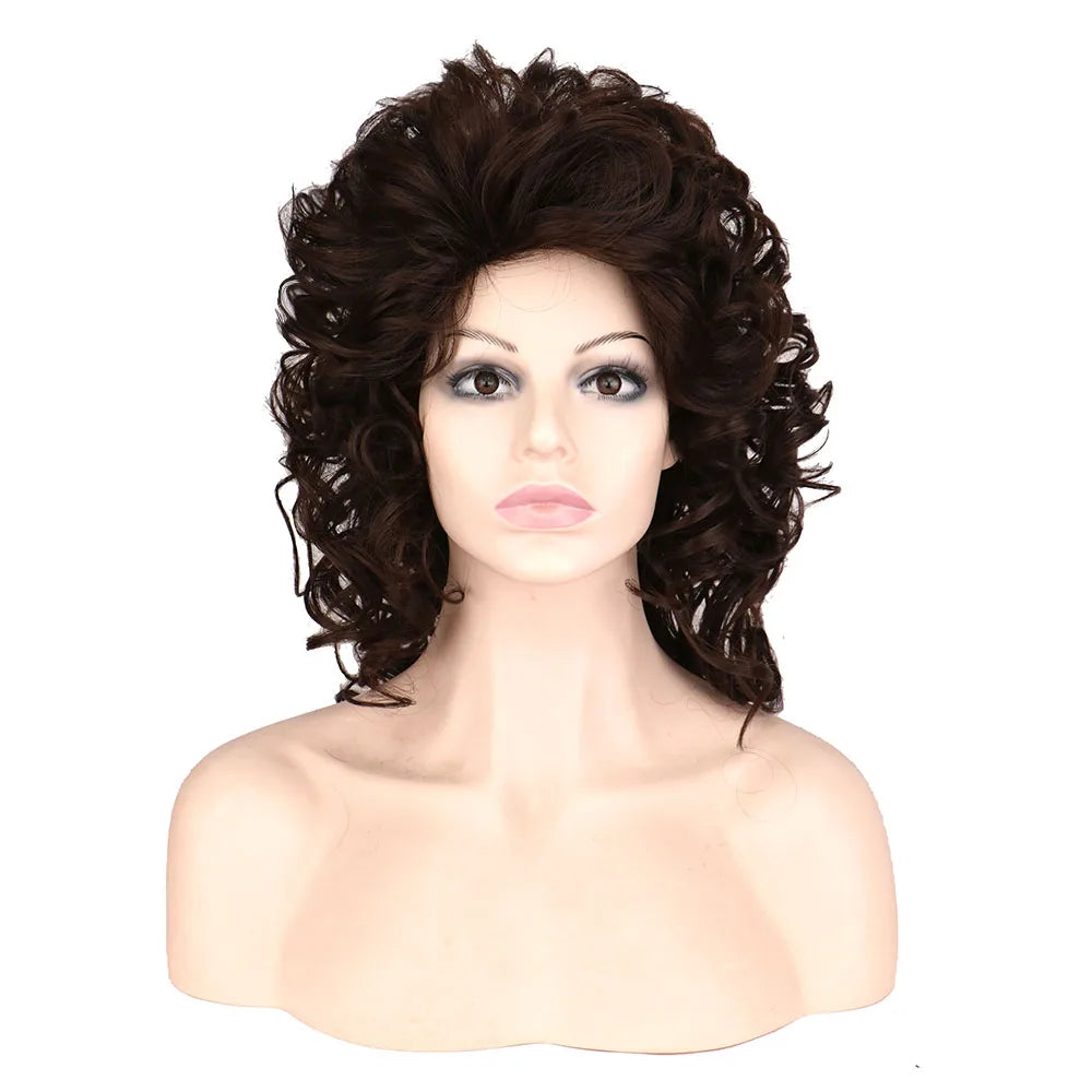 SuQ Classic Curly Wig Synthetic Natural For Women Hair Wigs Cosplay Brown With Blonde Heat Resistant Daily Wigs