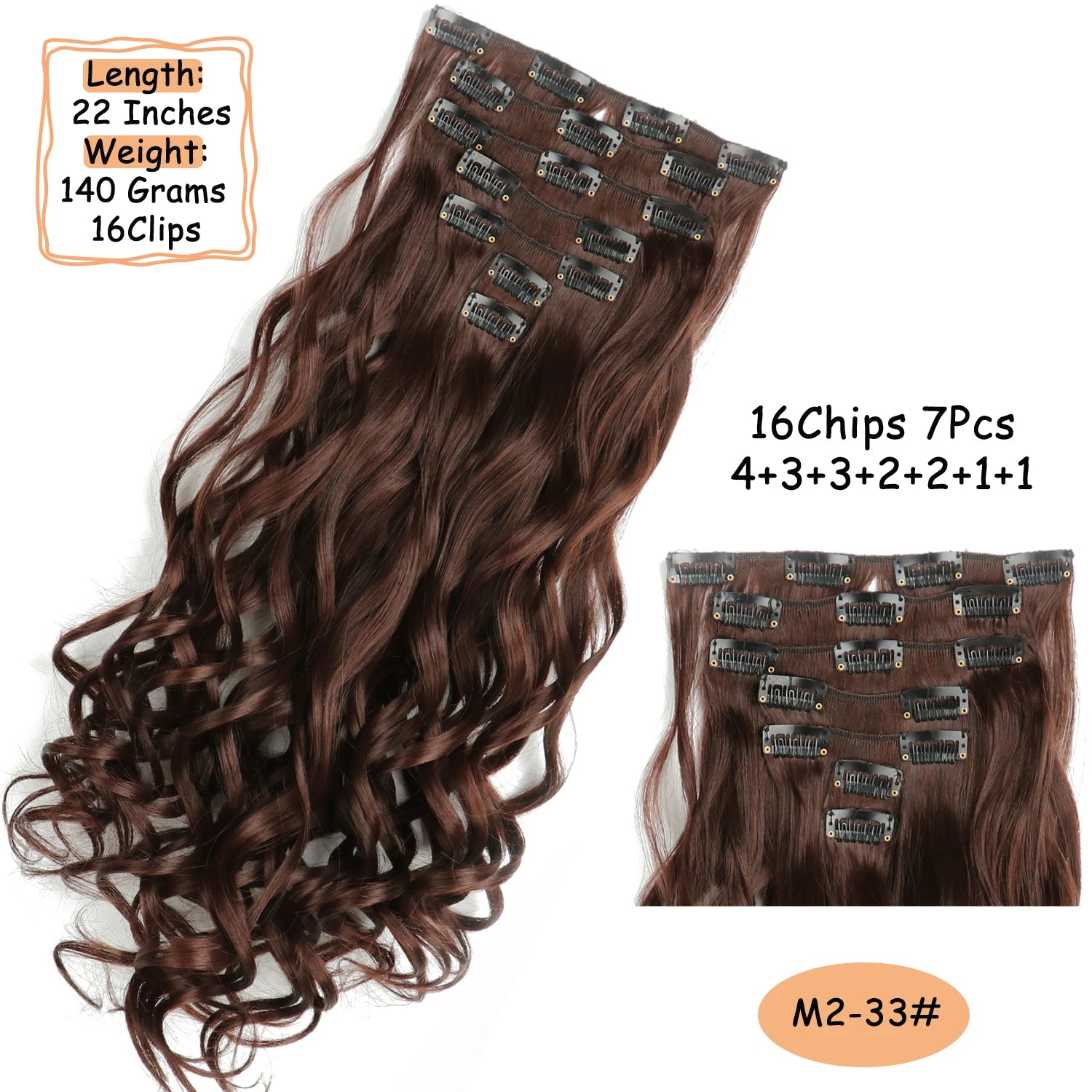 NICESY 16Clips Synthetic 24Inch Wig Long Curly Hair Hairpiece Heat Resistant Hair Extension and Accessories Clips In Ombre Black Brown Blond for Women Hair Style Wigs