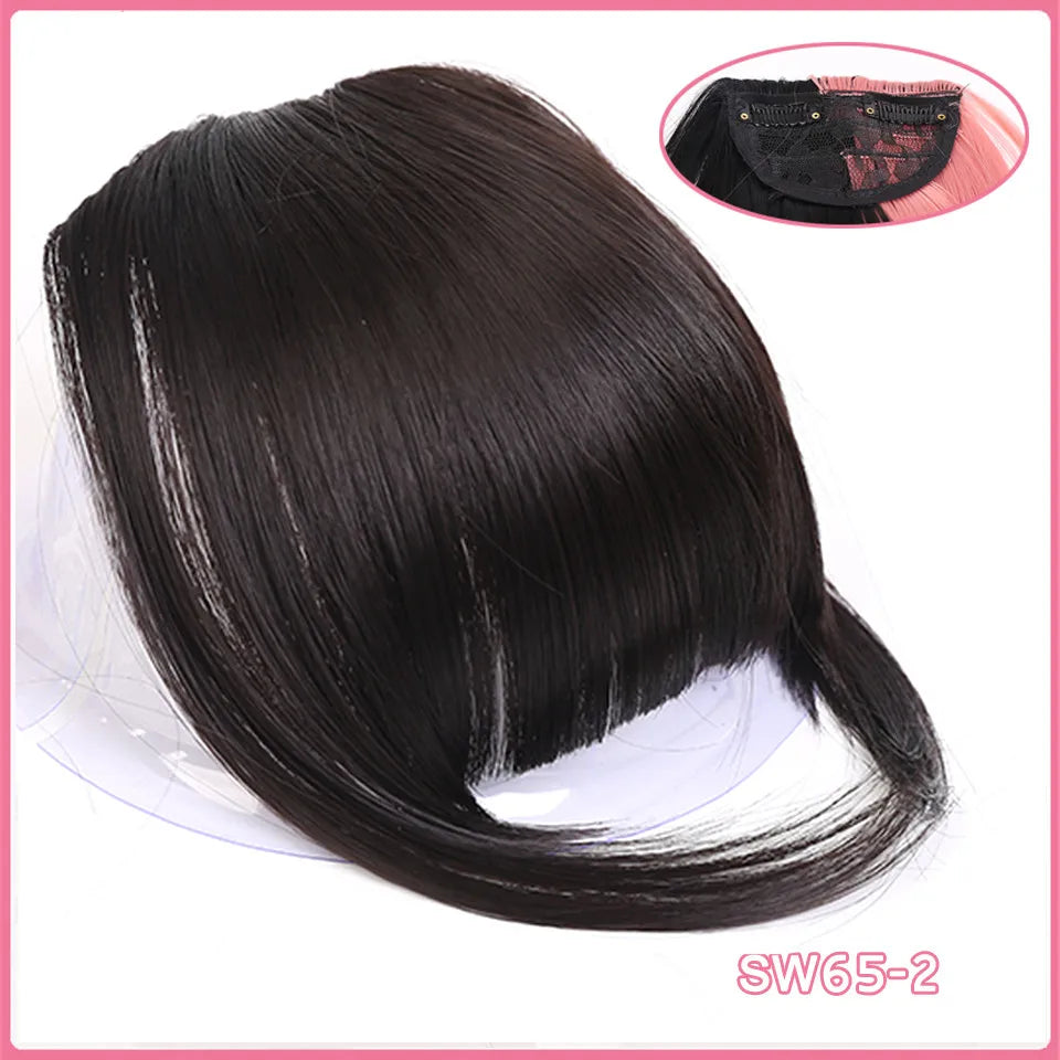 LM Curly Straight Hair Wigs Bangs Clip Natural Hair Style Black Dark Brown Light Brown Synthetic Heat-Resistant Fiber Suitable For Women Wig