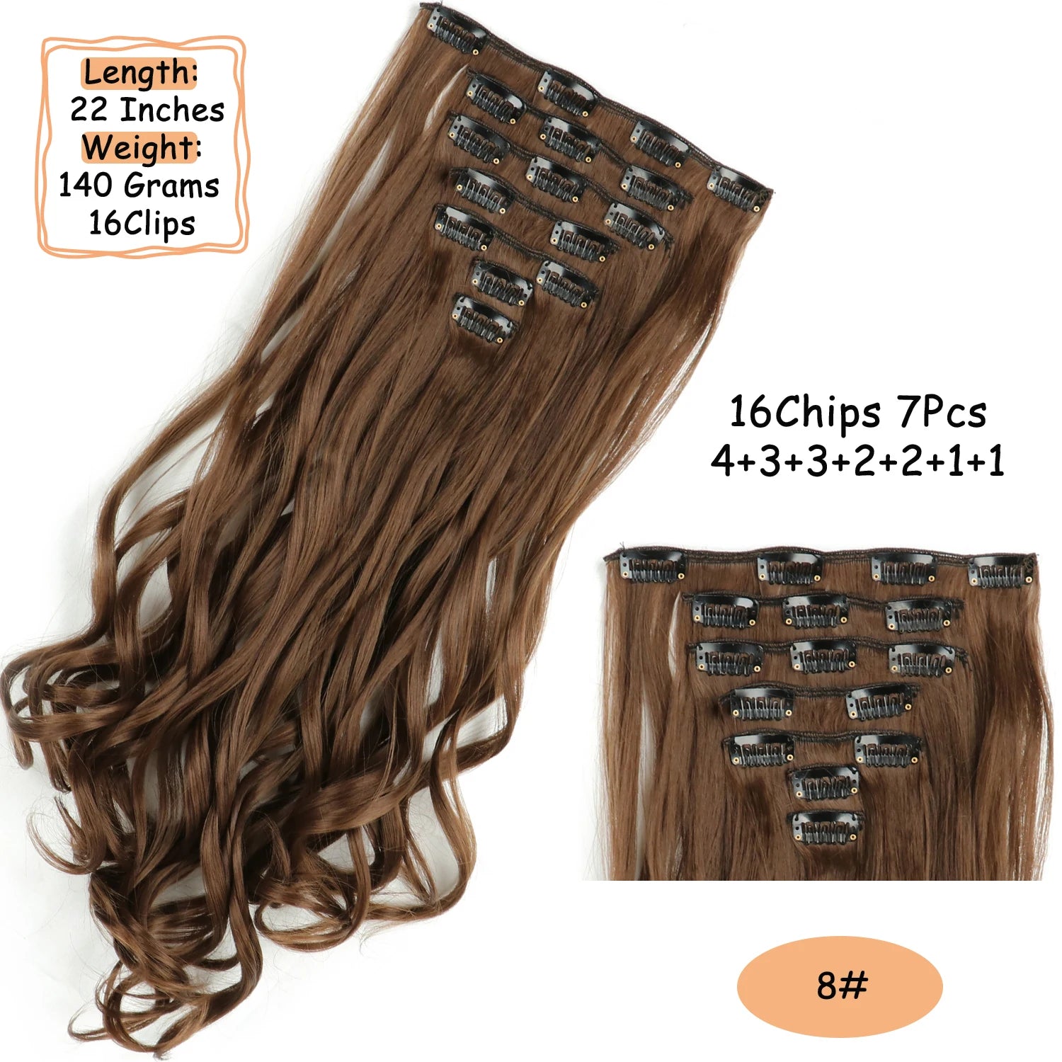 NICESY 16Clips Synthetic 24Inch Wig Long Curly Hair Hairpiece Heat Resistant Hair Extension and Accessories Clips In Ombre Black Brown Blond for Women Hair Style Wigs