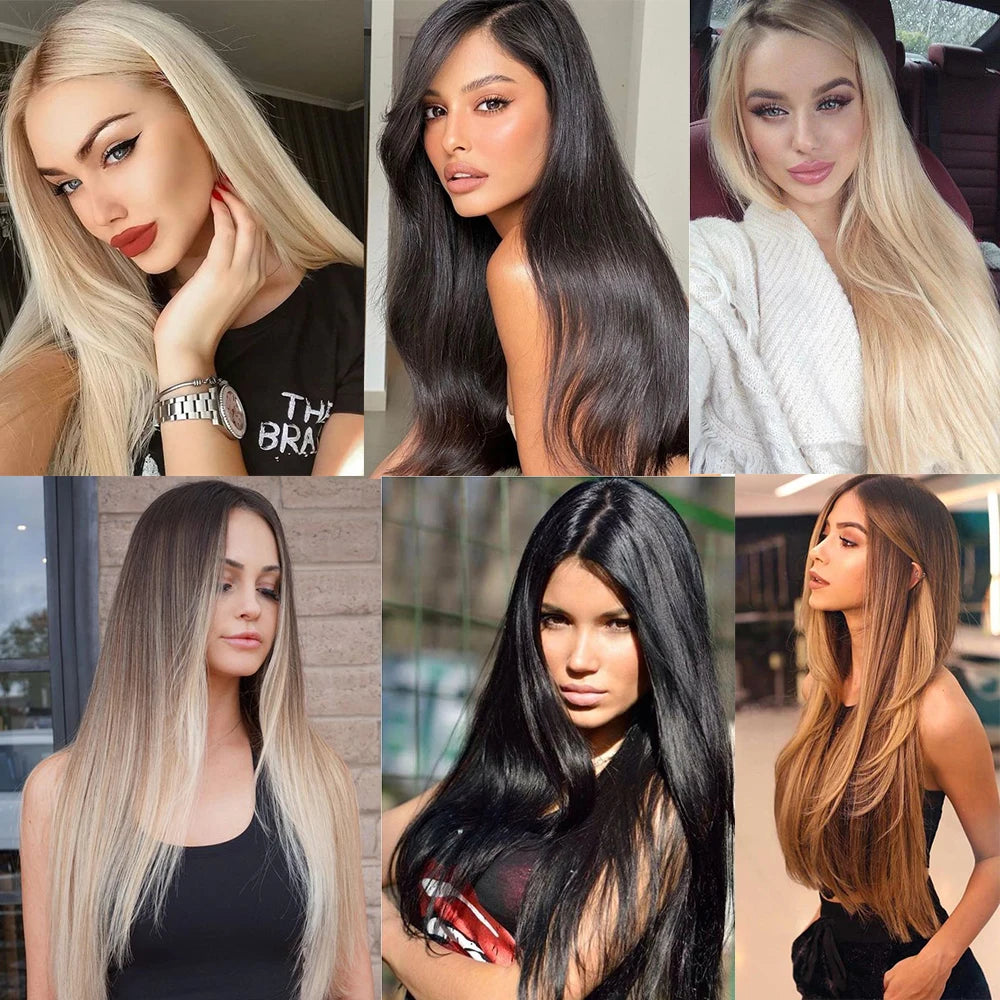 16" 22" Hair Extensions and Accessories Wigs No Clip in Color Mixing Blonde Black Gray Synthetic Natural False Artificial Hair Style Piece For Women Wig