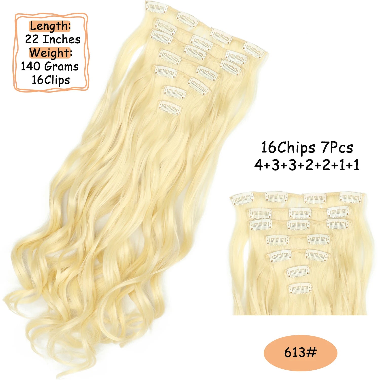 NICESY 16Clips Synthetic 24Inch Wig Long Curly Hair Hairpiece Heat Resistant Hair Extension and Accessories Clips In Ombre Black Brown Blond for Women Hair Style Wigs