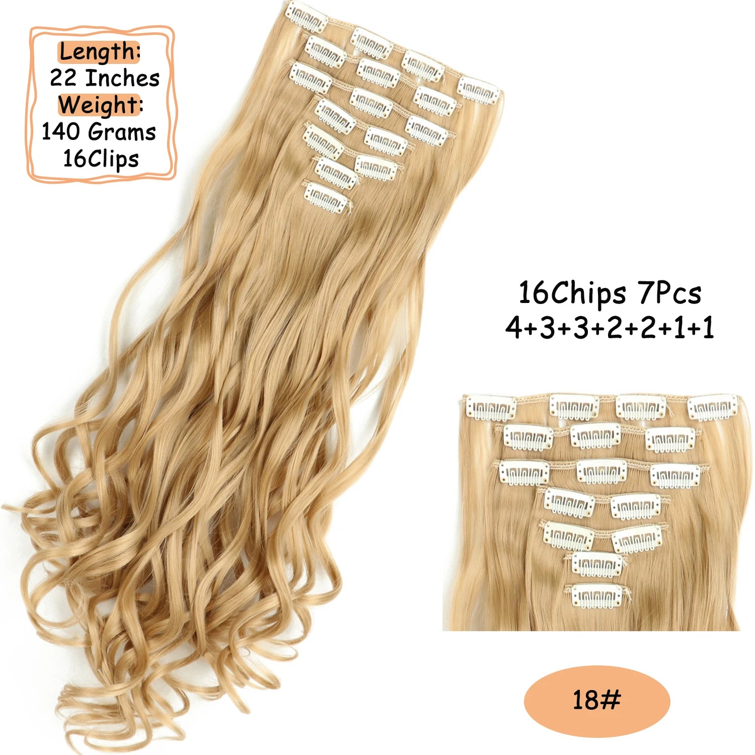 NICESY 16Clips Synthetic 24Inch Wig Long Curly Hair Hairpiece Heat Resistant Hair Extension and Accessories Clips In Ombre Black Brown Blond for Women Hair Style Wigs