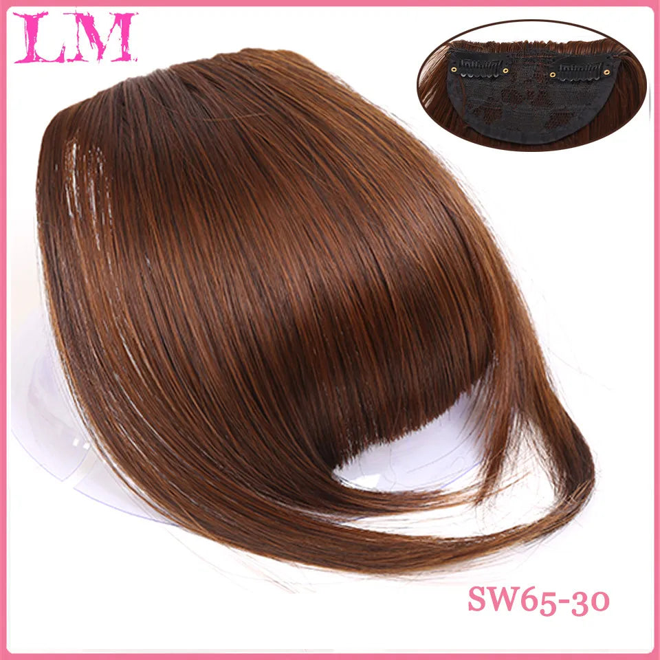 LM Curly Straight Hair Wigs Bangs Clip Natural Hair Style Black Dark Brown Light Brown Synthetic Heat-Resistant Fiber Suitable For Women Wig