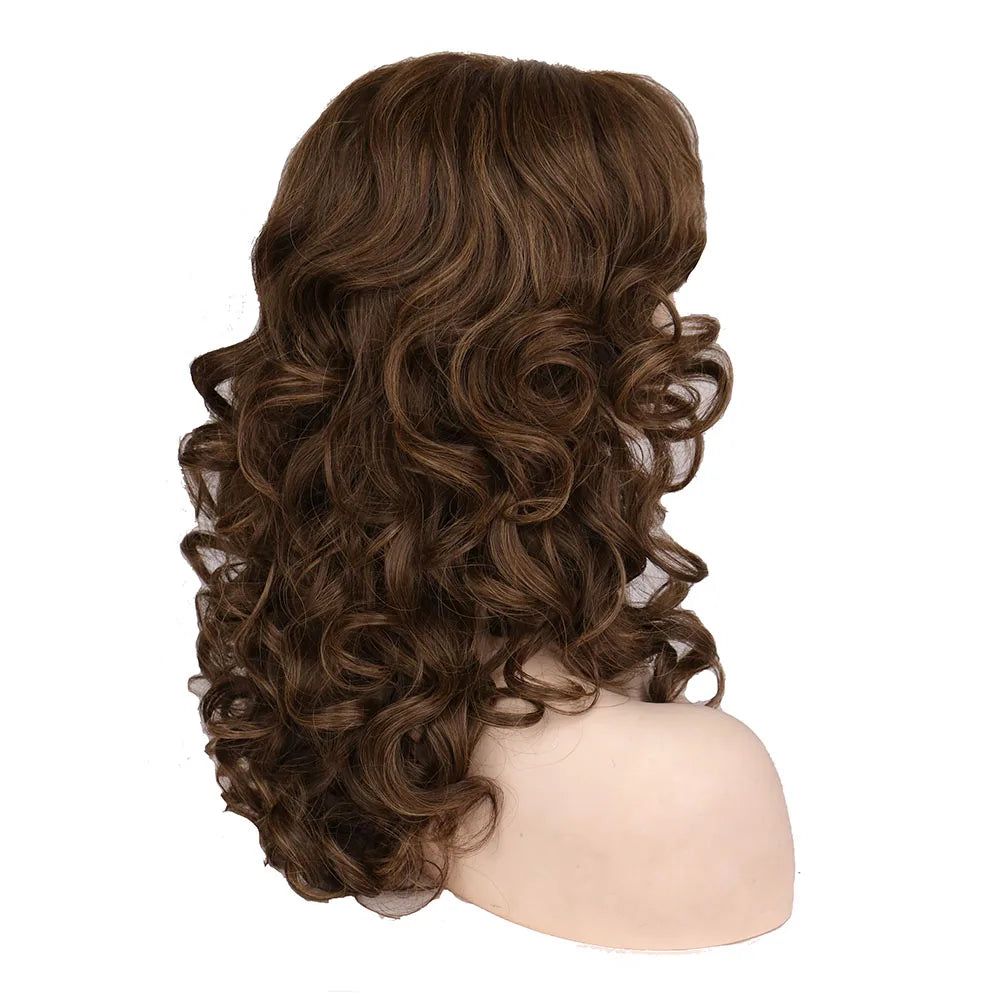 SuQ Classic Curly Wig Synthetic Natural For Women Hair Wigs Cosplay Brown With Blonde Heat Resistant Daily Wigs