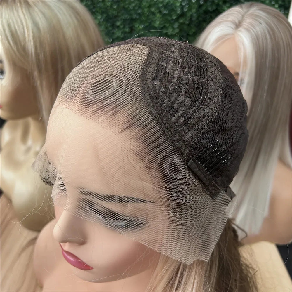 High Heat Fibre Realistic Lace Top Wig Warm Blonde Highlights HD Lace Front Hair Style Wigs for Women Hair Loss 13x4 Glueless Long Wavy Wigs