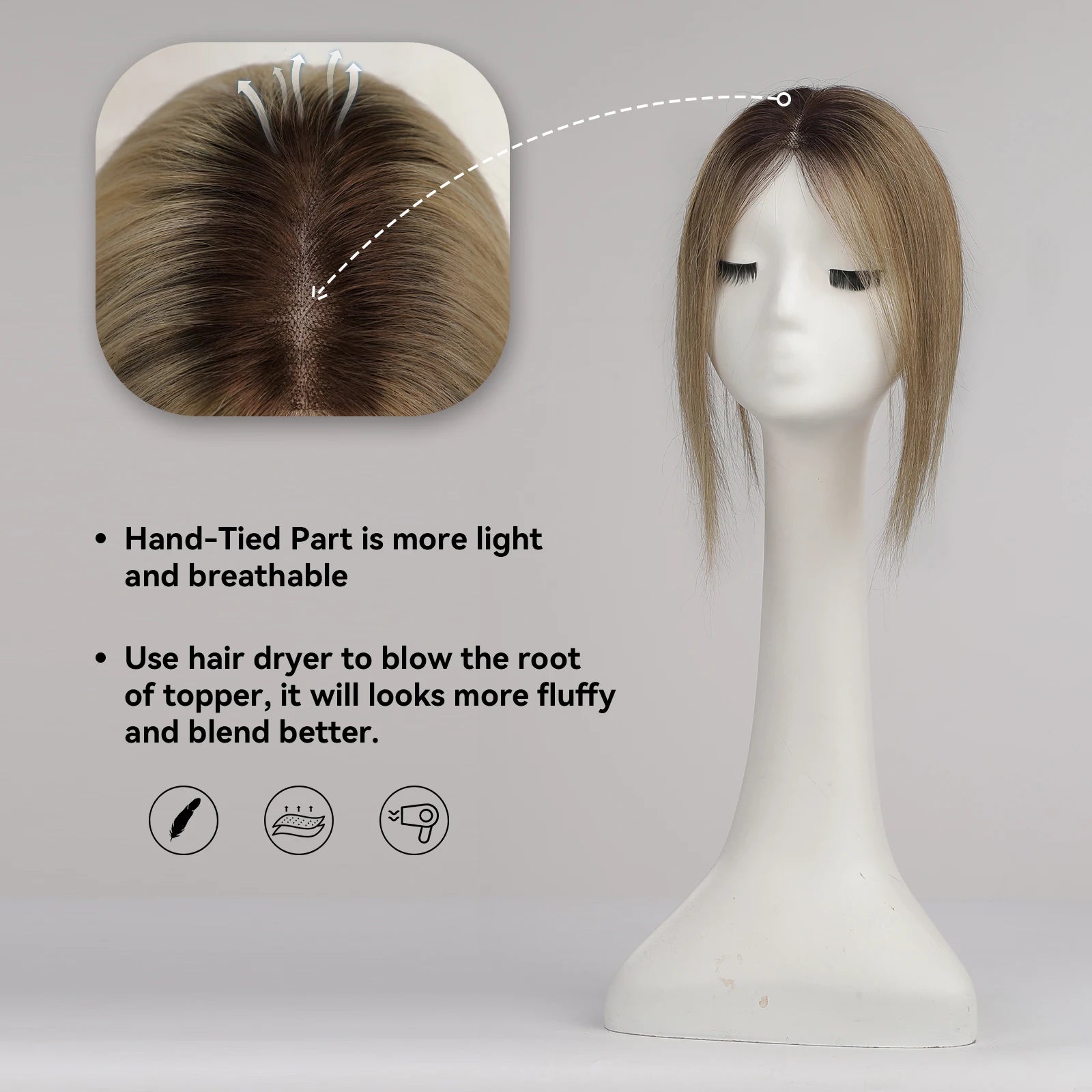 Blonde Ombre 100% Remy Human Hair Toppers Clips In Hair Lace Base Topper Hairpieces for Women Hair Extensions 12 Inch Straight