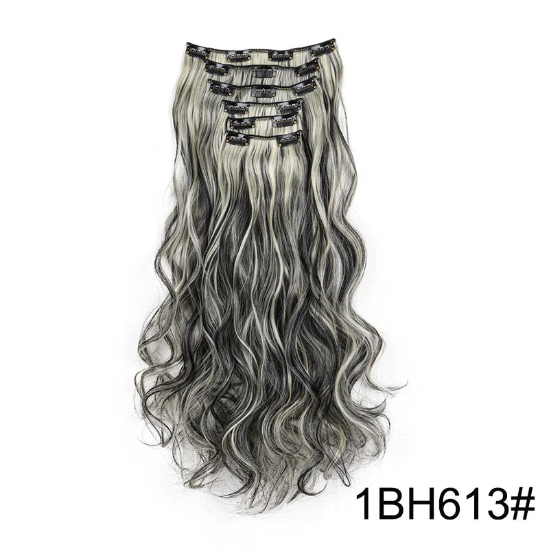 Wig Synthetic 24Inch 16Clips Long Curly Wigs Hair and Accessories Extension Heat Resistant Hair Extension Clips In Ombre Black Brown Blond Women