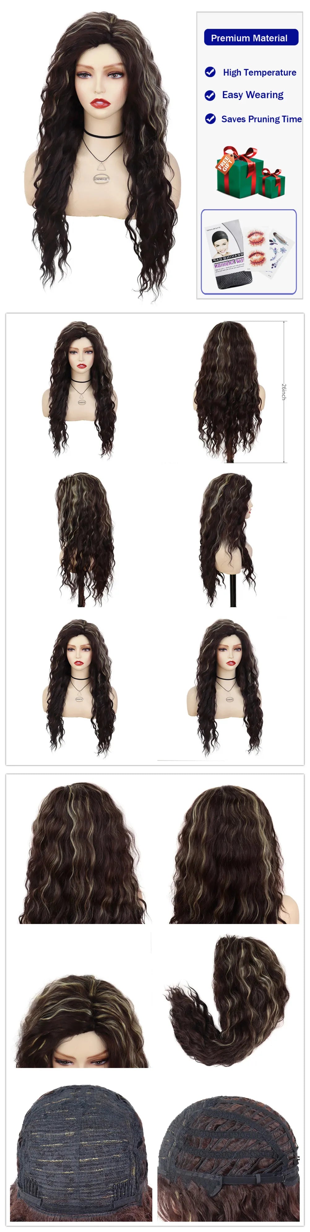 Womens Wig Long Synthetic Hair Ombre Blonde Curly Hair Wigs Female Natural Wavy Drag Queen Regular Wig 80s Gradient Hair Style Wigs for Student
