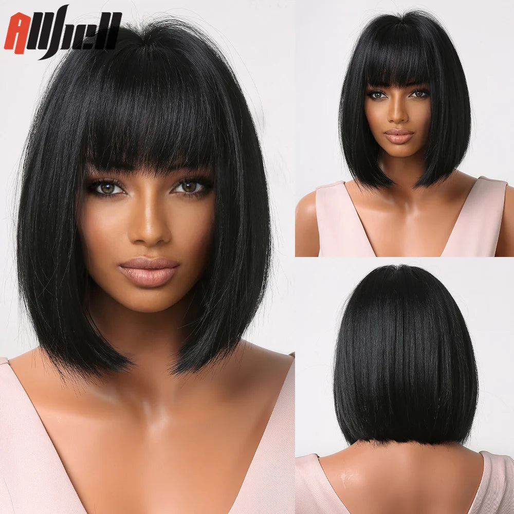 Medium Length Chestnut Brown Synthetic Wigs Hair Middle Part Wine Red Highlights Straight Wig Heat Resistant for Women Party Cosplay
