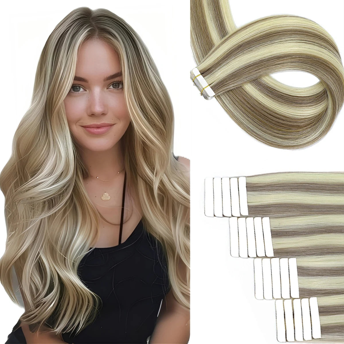 Invisible Tape in Wig, Hair Wigs Extensions Real Remy Hair Extensions and Accessories for Women Ash Blond mixed Platinum Blond Straight Wig Hairpieces