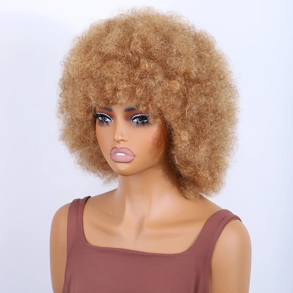Sleek Brown Colored Human Hair Style Wigs For Women 14 Inch Wigs Short Afro Kinky Bulk Wigs 100% Real Brazilian Natural Real Wigs