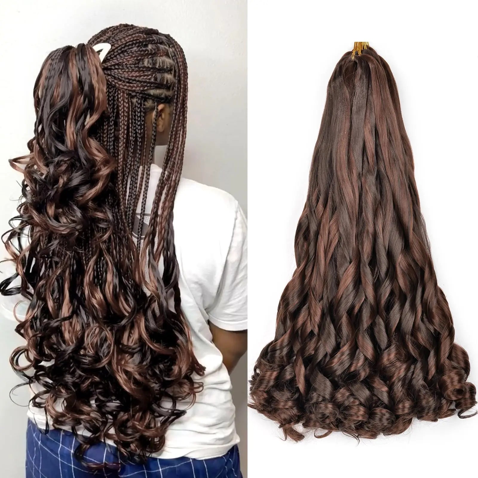 French Curly Braiding Hair Wigs 22Inch Synthetic Curly Braiding Wig Hair Pre Stretched Loose Wavy Curl Braiding Hair Accessories and Extensions For Women