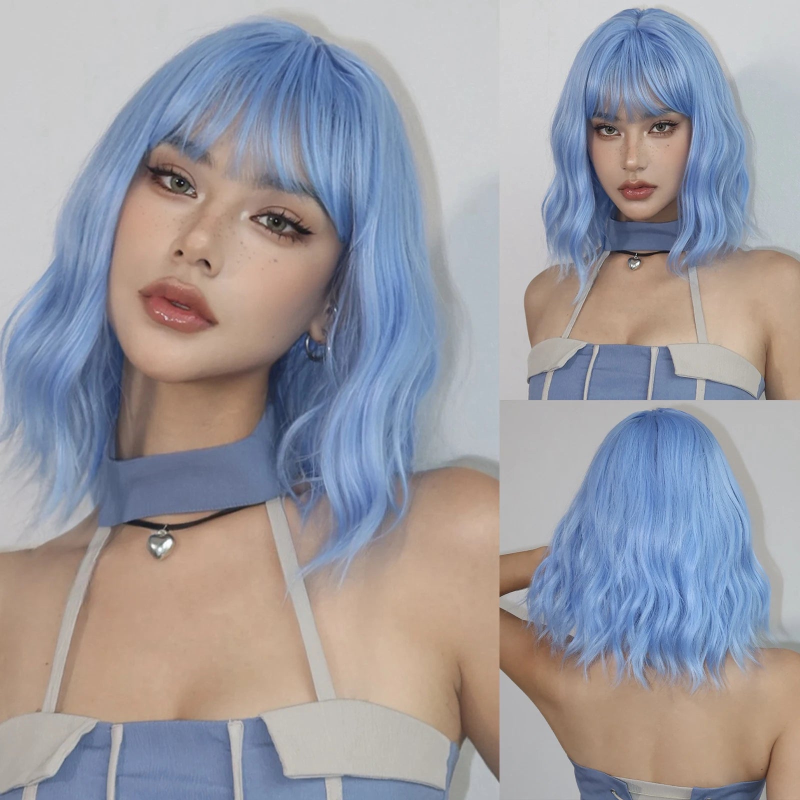 Blonde Short Curly Bob Synthetic Wig with Bangs Platium Golden Lolita Cosplay Wigs for Women Daily Party Cosplay Heat Resistant of Hair Wigs