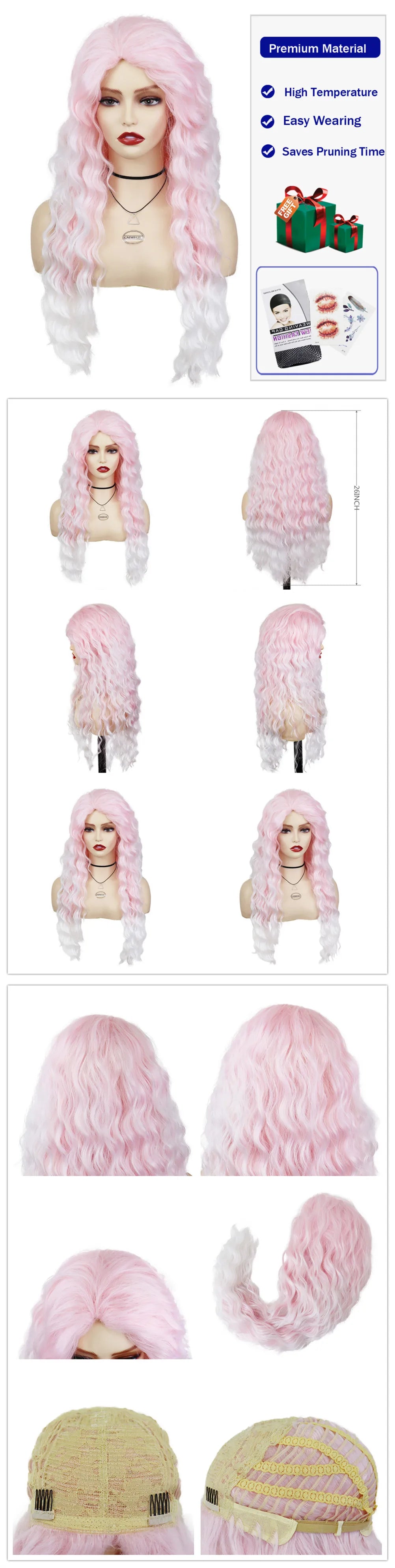 Womens Wig Long Synthetic Hair Ombre Blonde Curly Hair Wigs Female Natural Wavy Drag Queen Regular Wig 80s Gradient Hair Style Wigs for Student