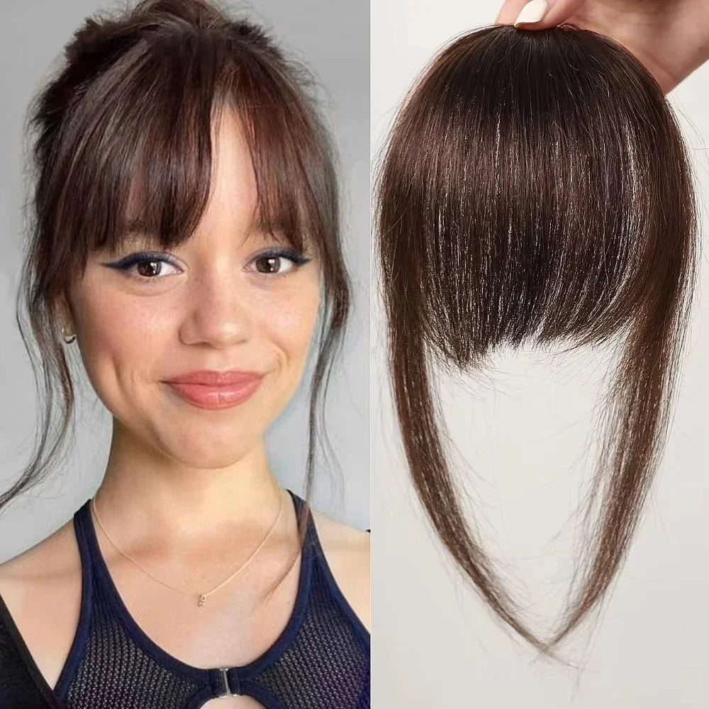 100% Human Hair Bangs Natural Brown Wispy Bang Wigs Hair Clip in Bangs Fringe with Temples Hairpiece for Women  Clip on Air Bang 4.5in Wigs Accessories