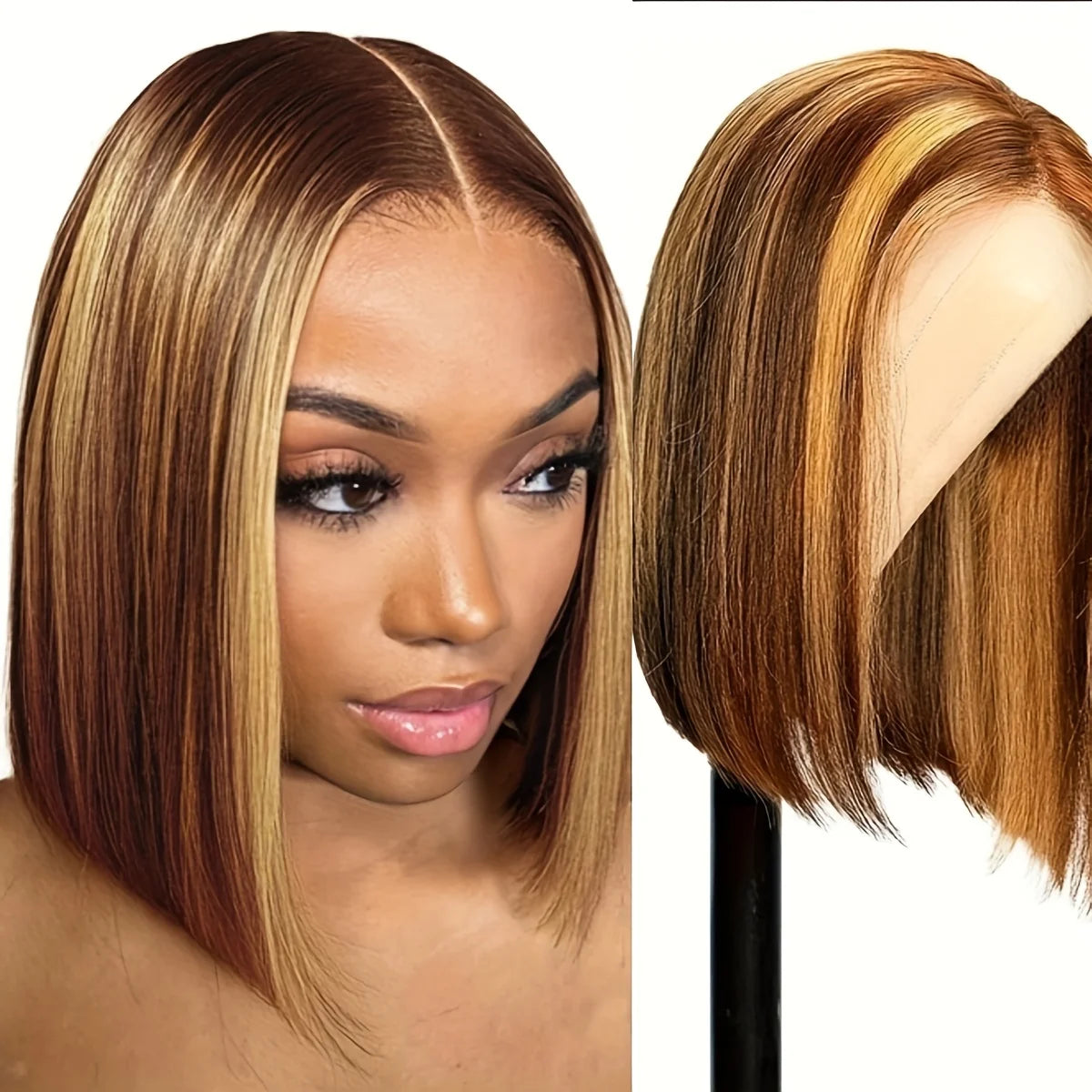 Short bob wig, medium-parted styling, heat-resistant synthetic fiber, women's daily Hair Wigs Extension and Accessories