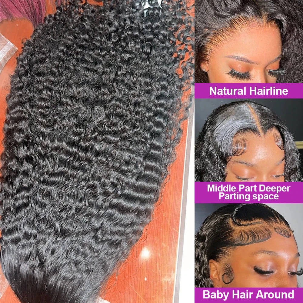 Transparent 250% Density Water Culry 360 Full Lace Frontal Wig Human Hair 40Inch Deep Wave 13x4 13x6 Hd Lace Front Wigs For Women