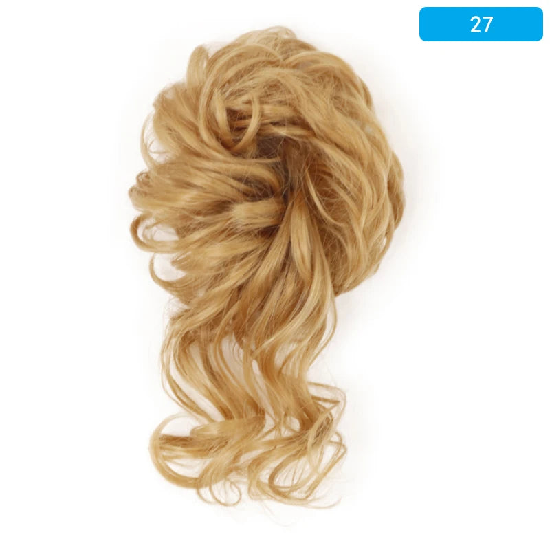AZQUEEN Messy Bun Hair Extension Synthetic Elastic Band Curly Wave Chignon Scrunchies Donut Updo Hairpiece For Women