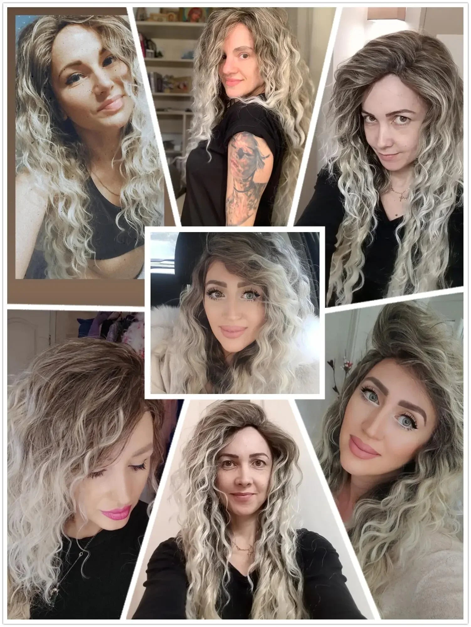 Womens Wig Long Synthetic Hair Ombre Blonde Curly Hair Wigs Female Natural Wavy Drag Queen Regular Wig 80s Gradient Hair Style Wigs for Student