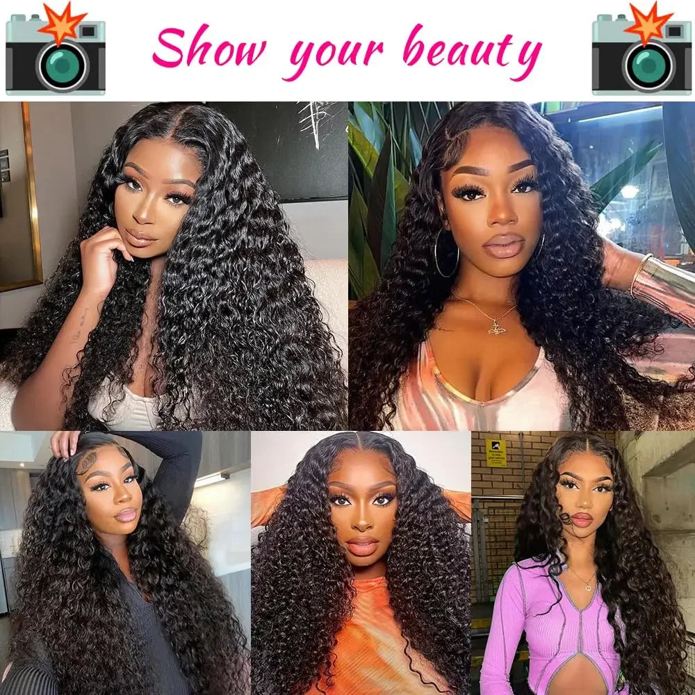 13x6 Wig Glueless 250 Density Brazilian Deep Wave Curly Hair Style Wigs HD Lace Frontal 100% Human Hair Wigs For Women Preplucked Best Hair Water Wig