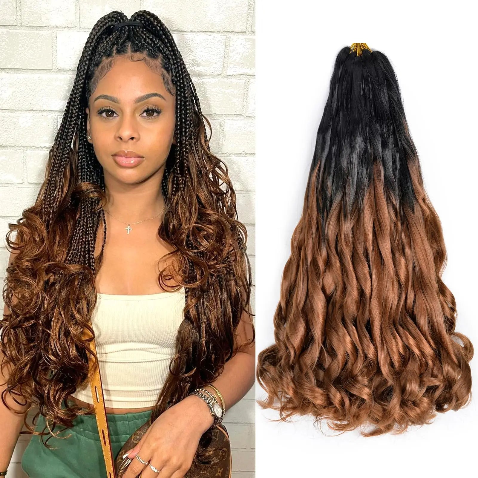 French Curly Braiding Hair Wigs 22Inch Synthetic Curly Braiding Wig Hair Pre Stretched Loose Wavy Curl Braiding Hair Accessories and Extensions For Women