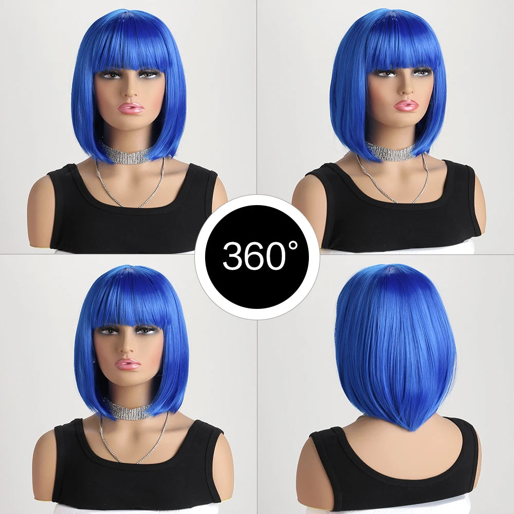 Heat Resistant Short Bob Wig with Bangs for Women Hair Wigs Perfect for Halloween Birthday Costume Party Or Daily Use, Hair Style