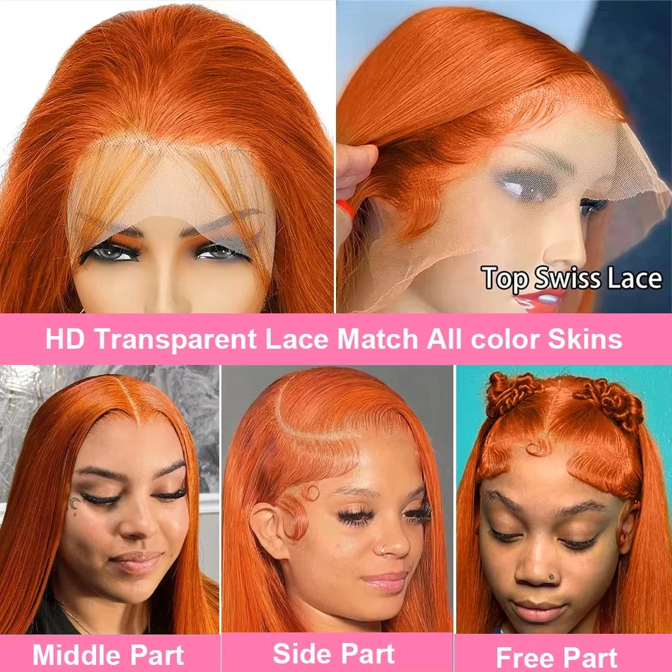 250 Density Ginger Hd Lace Wig 13x6 Human Hair Wig Straight Hd Lace Frontal Wig 13x6 100% Brazilian Pre Plucked Wigs For Women ﻿