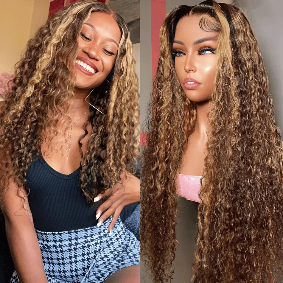 Highlight Deep Wave Wig 100%Human Hair Style Wigs 13x6/13X4 HD Lace Frontal Wig Honey Blonde 13x4 Lace Front Human Hair Wigs For Women