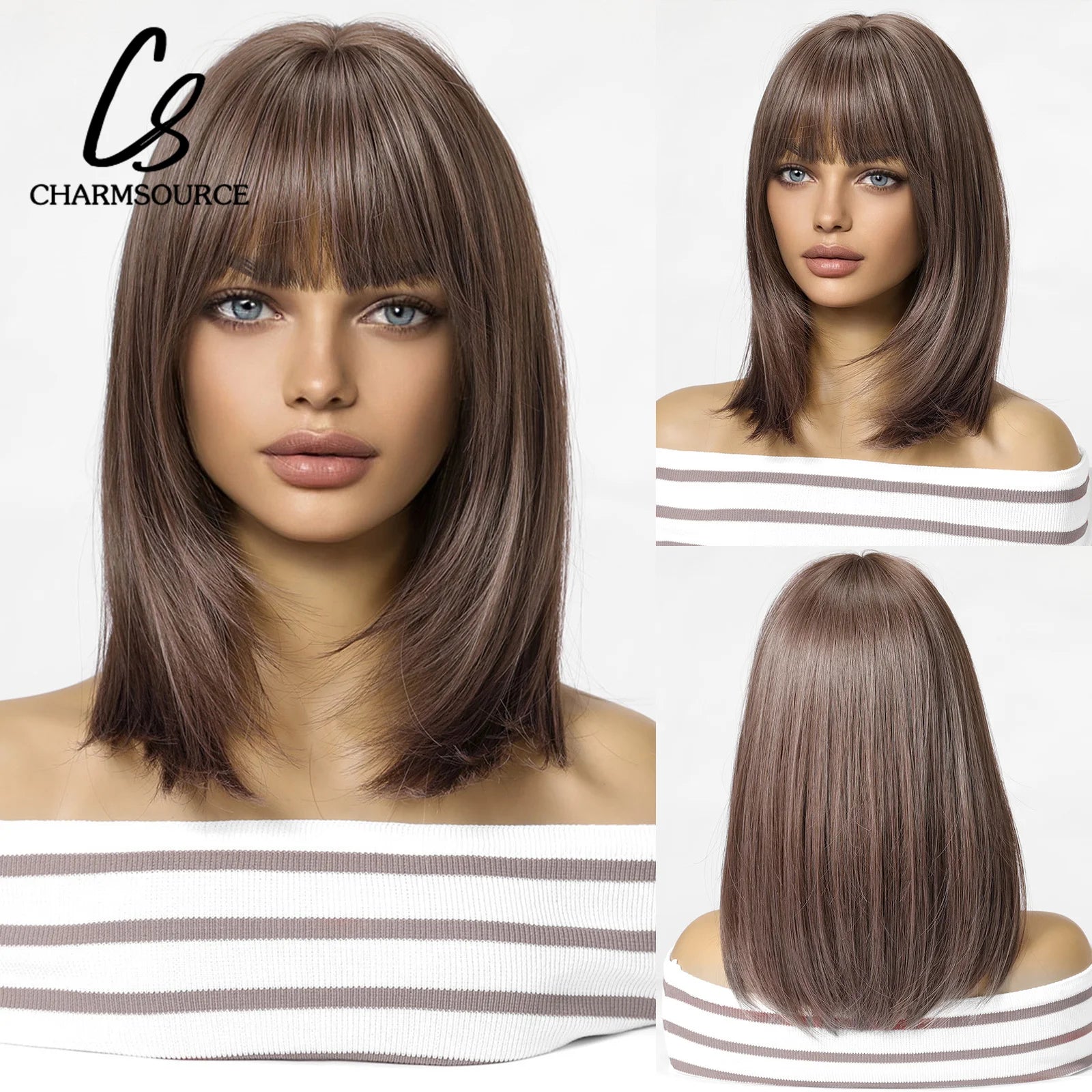 CharmSource Blonde Long Hair Natural Straight Wig Synthetic Wigs  for Women Daily Party High Density
