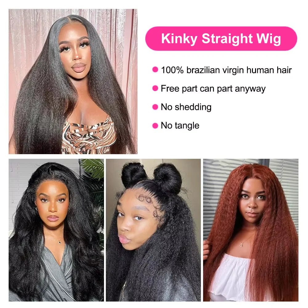 Pre Cut No Glue Glueless Wig Wear to Go Kinky Straight 13x6 360 HD Lace Frontal Wigs Yaki Straight 100% Human Wigs Hair