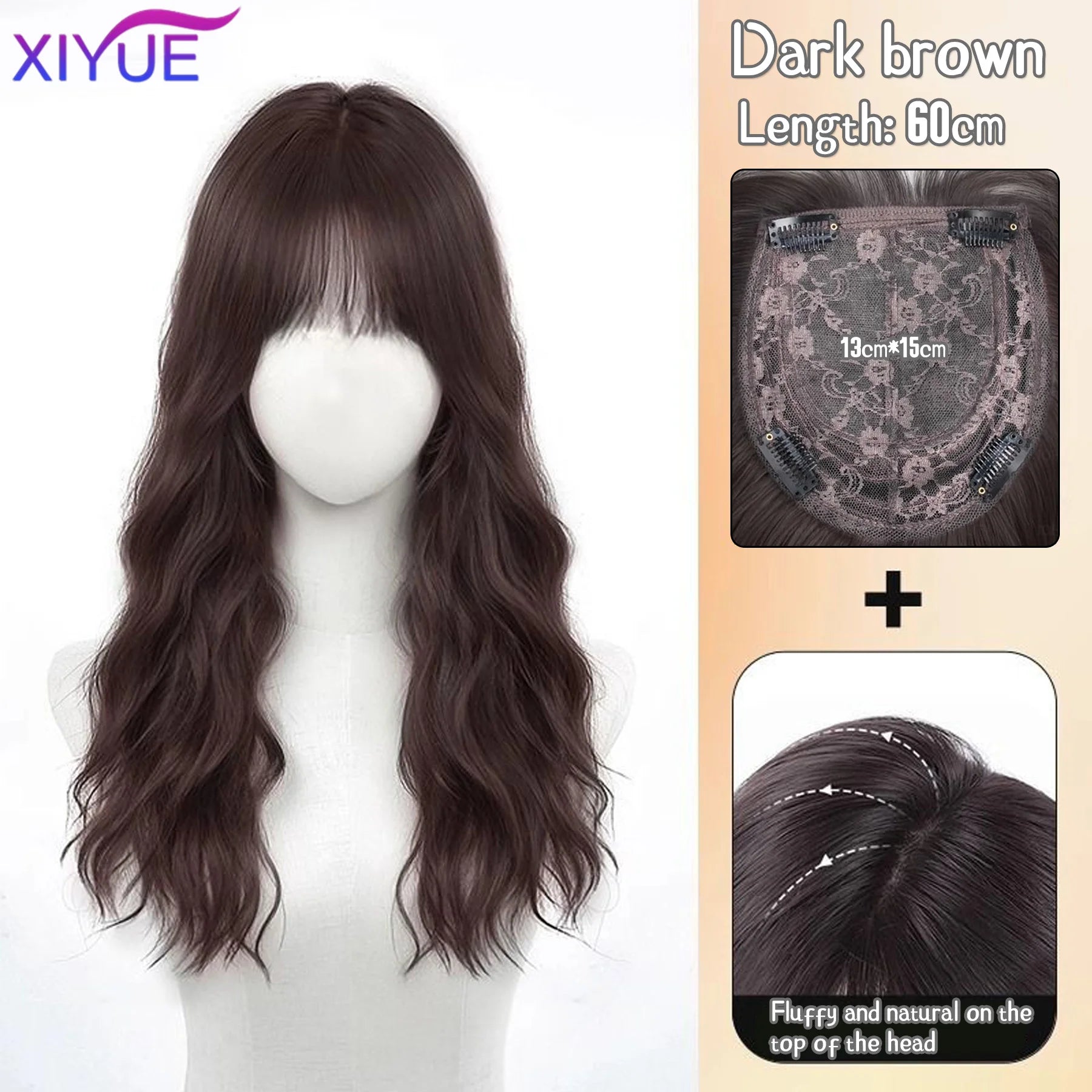 Synthetic Long Straight Layered Wigs Hair Clip in Hair Extensions and Accessories Natural Fluffy Head Top Fake Hair Piece with Bang Clip for Women Wig Daily Use