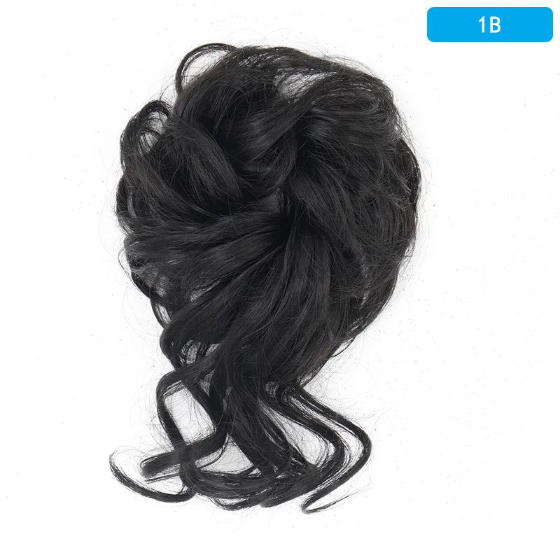 AZQUEEN Messy Bun Hair Extension Synthetic Elastic Band Curly Wave Chignon Scrunchies Donut Updo Hairpiece For Women