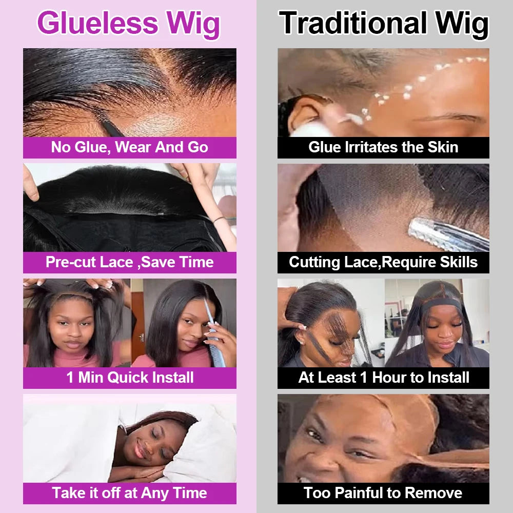 100% Human Hair Wigs Glueless Bone Straight 13x6 Short Bob Half Lace Front Wig HD Frontal Braided Black Brazilian Wear and Go
