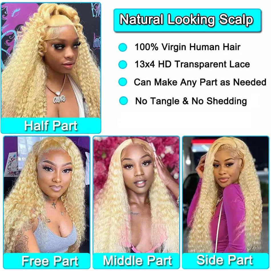 613 Blonde Deep Wave Hair Wigs 13x4 13x6 HD Transparent Lace Front Wig 100% Human Hair HD Lace Closure Wig For Women Nature Black Hair Style