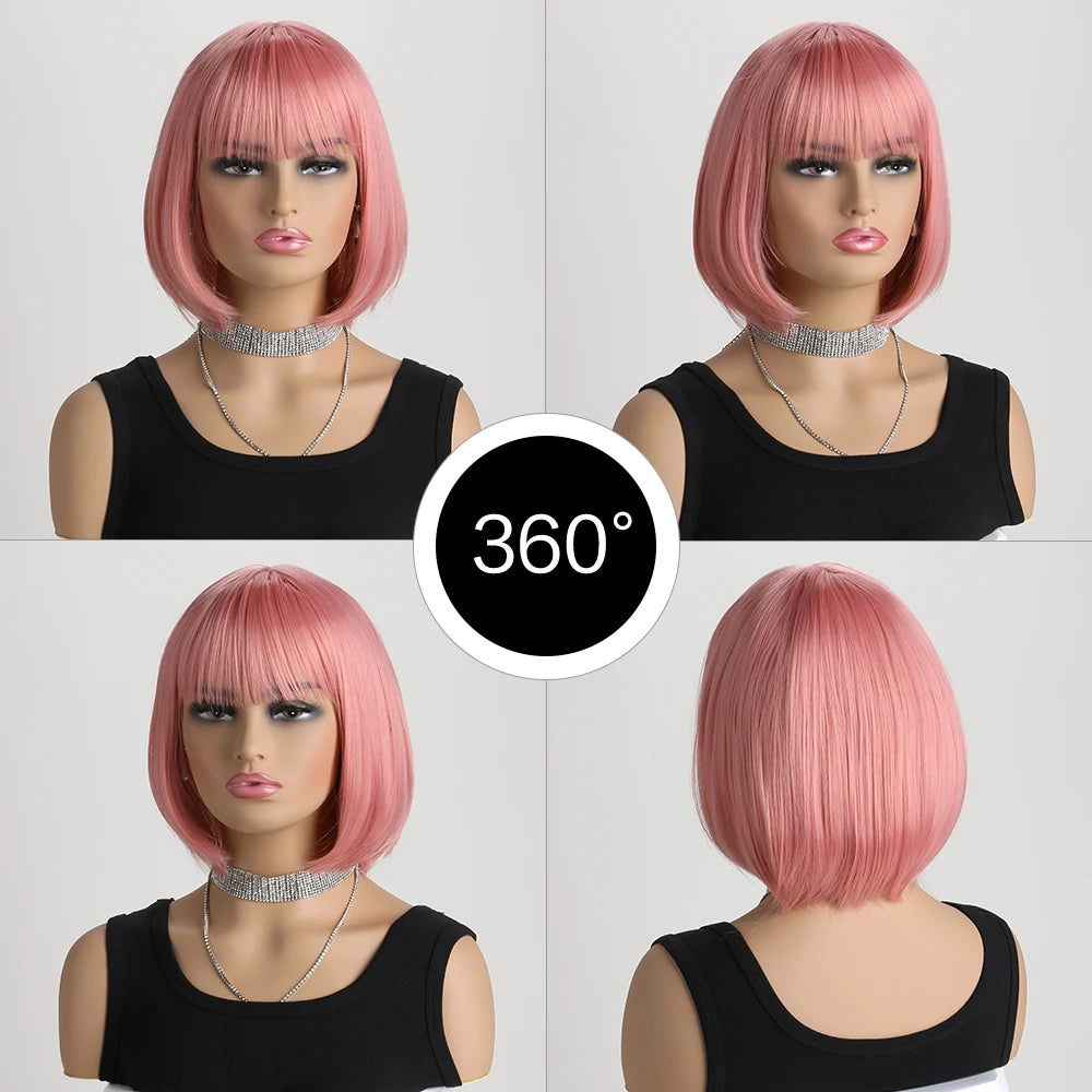 Heat Resistant Short Bob Wig with Bangs for Women Hair Wigs Perfect for Halloween Birthday Costume Party Or Daily Use, Hair Style