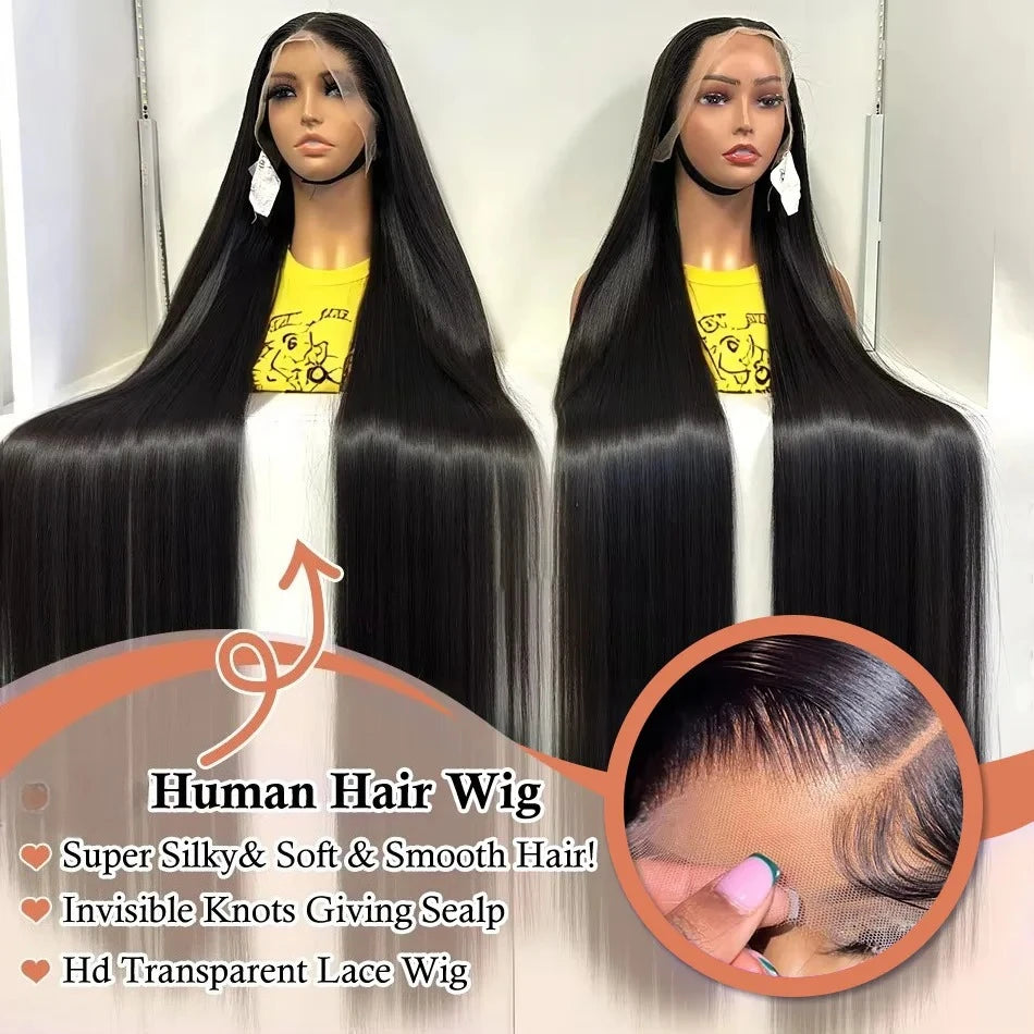 250% 40Inch Straight Lace Front Hair Wigs Human Hair 13x6 HD Lace Frontal Wig 13X4 Bone Straight Human Hair Wig Pre-plucked For Women