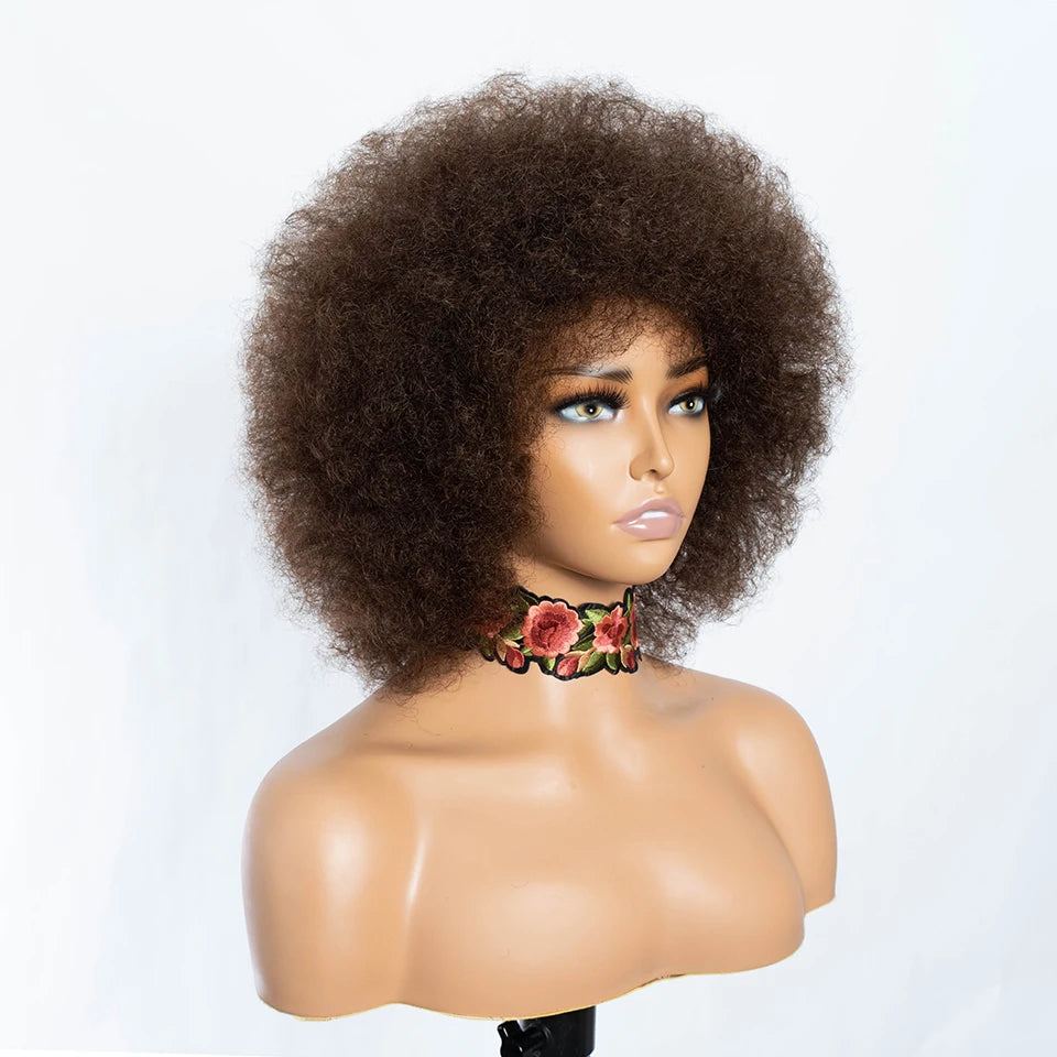 Sleek Brown Colored Human Hair Style Wigs For Women 14 Inch Wigs Short Afro Kinky Bulk Wigs 100% Real Brazilian Natural Real Wigs